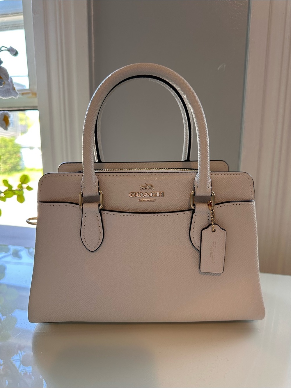 NWT Coach Darcie Caryall Pebbled Leather Satchel Bag in Chalk with Gold Hardware